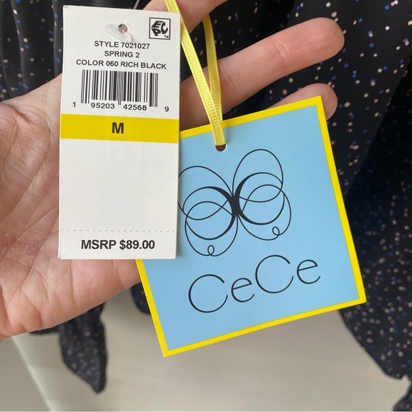 CECE Tiered Sleeve Dot Blouse in Rich Black - Picture 6 of 8